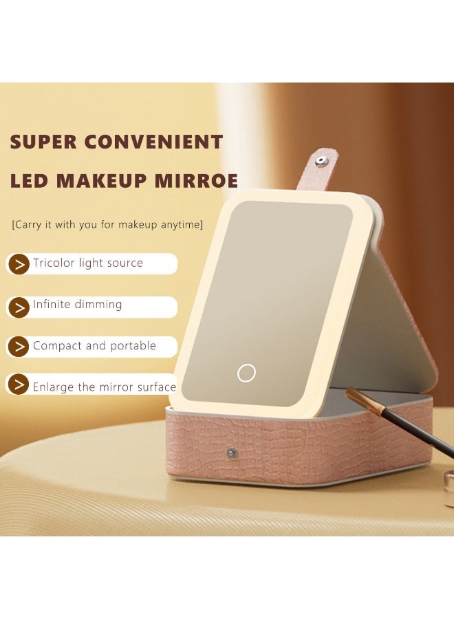 أرابيكو حقيبة سفر للمكياج والمجوهرات مع مرآة LED - منظم مستحضرات تجميل محمول مع مرآة بإضاءة قابلة للتعديل بثلاثة ألوان، صندوق تخزين صغير الحجم للمكياج والعناية بالبشرة وأدوات التجميل للنساء - Image 5