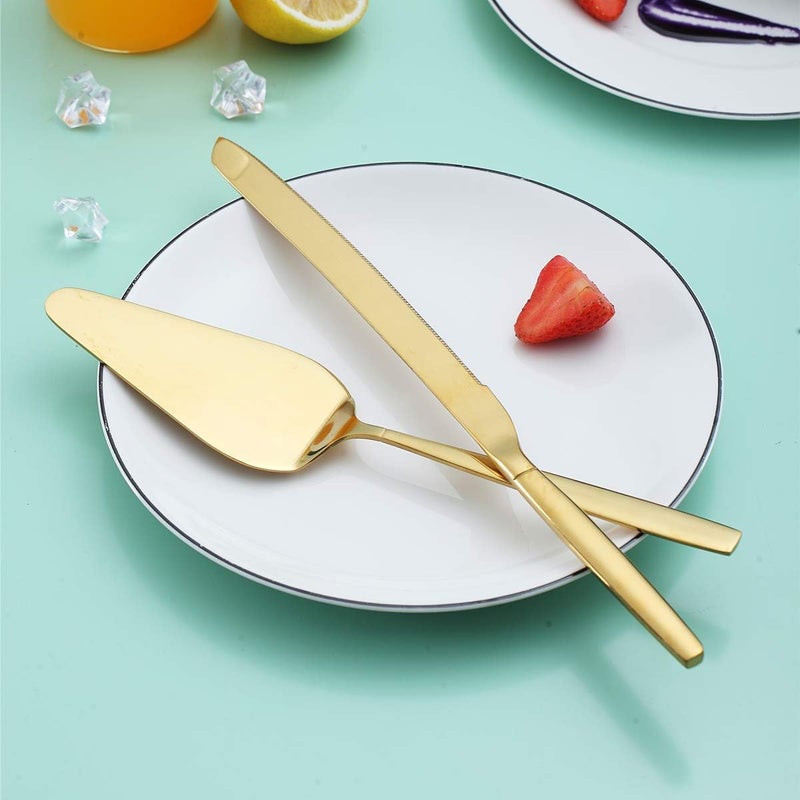 Berglander Gold Cake Pie Pastry Servers,Stainless Steel Serving Set,Cake Knife and Server Set Perfect For Wedding, Birthday, Parties and Events - Image 3