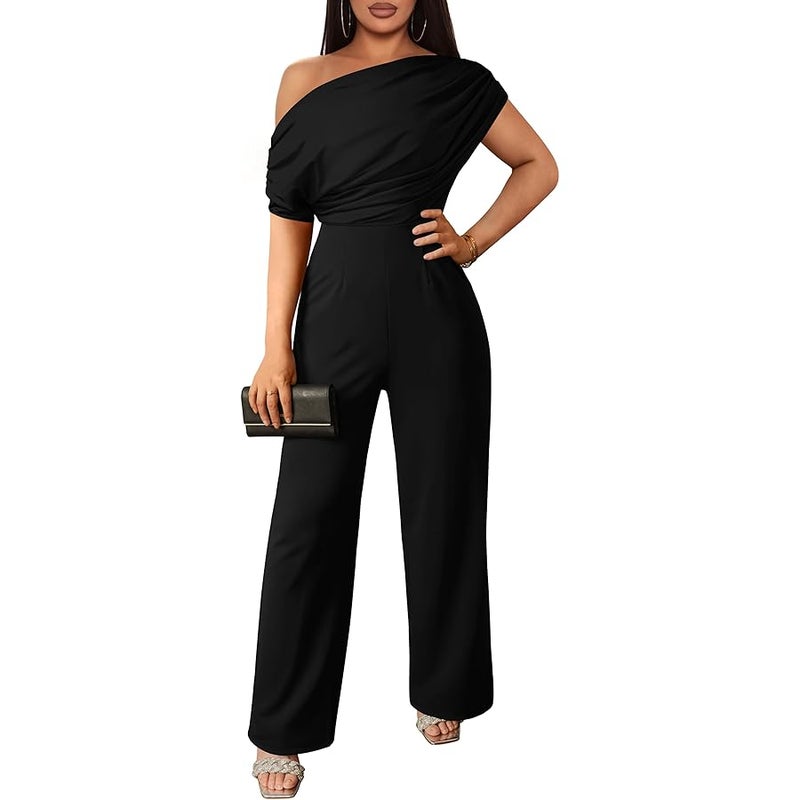 YMDUCH Women's Casual Sleeveless Off Shoulder Wide Leg Long Pant Jumpsuits - Image 1