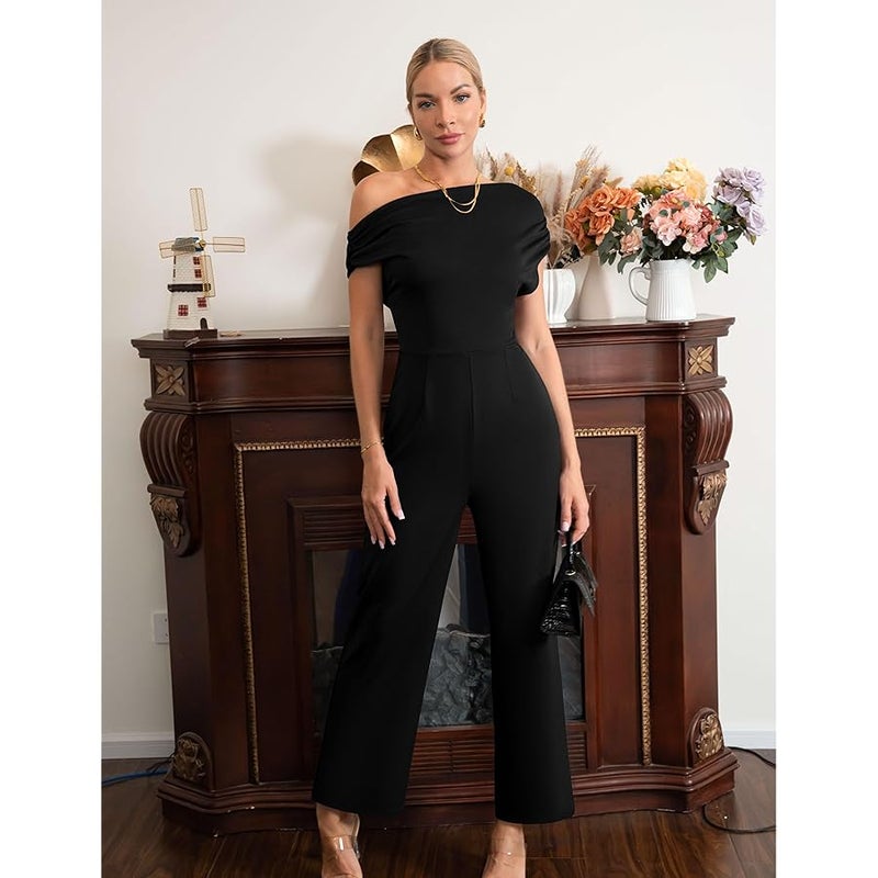 YMDUCH Women's Casual Sleeveless Off Shoulder Wide Leg Long Pant Jumpsuits - Image 3