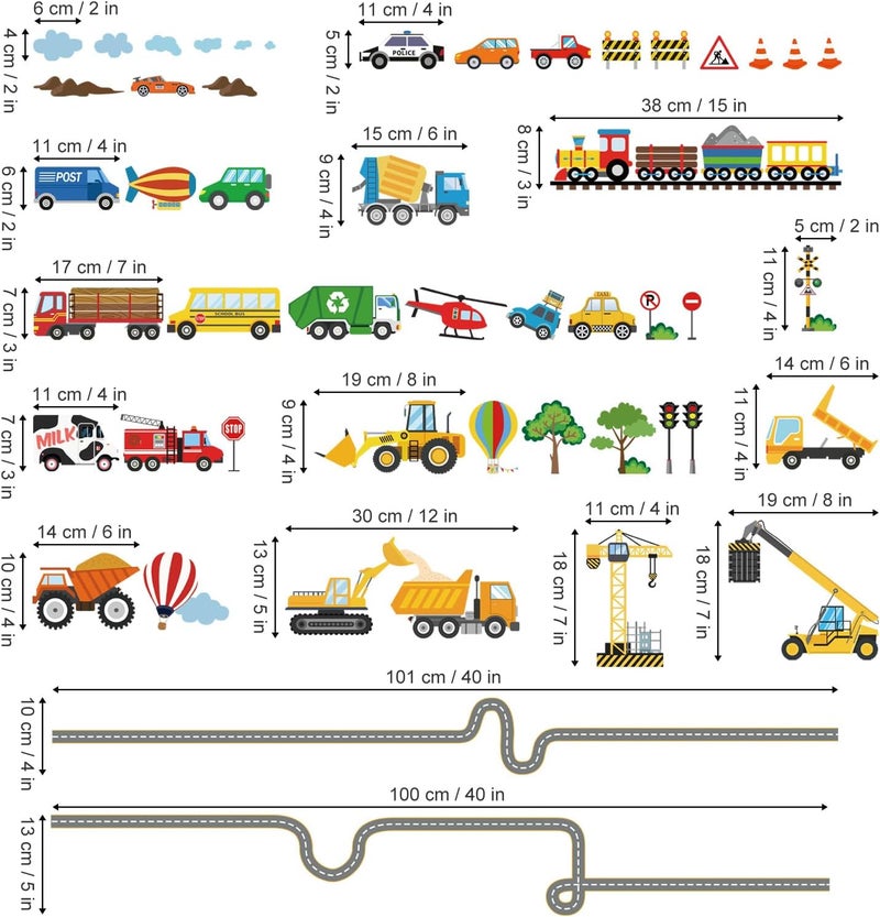 decalmile Car Road Wall Stickers Transports Vehicles Construction Truck Wall Decals Baby Nursery Kids Bedroom Playroom Wall Decor - Image 4