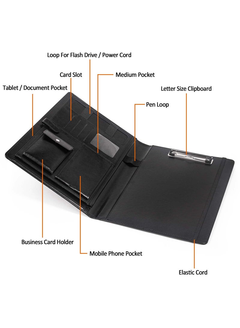 tutata Portfolio Folder PU Leather Padfolio for Men & Women, Resume Portfolio Folder, Elastic Cord, Document Sleeve, Letter Size Clipboard, Black  - Image 2