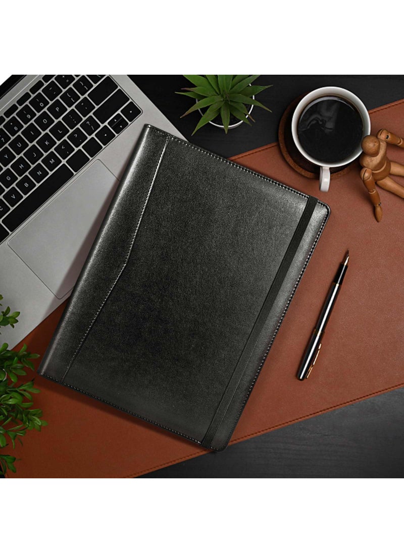 tutata Portfolio Folder PU Leather Padfolio for Men & Women, Resume Portfolio Folder, Elastic Cord, Document Sleeve, Letter Size Clipboard, Black  - Image 3