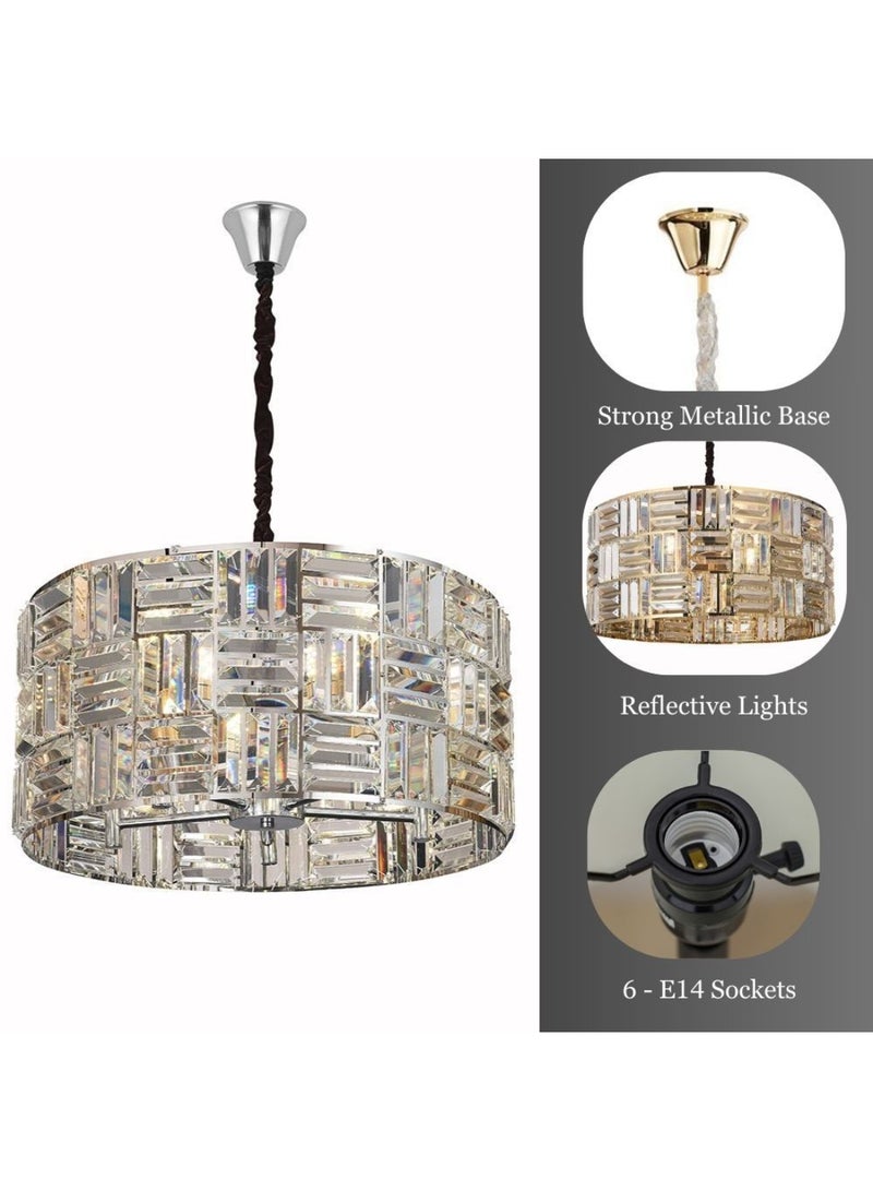 DANUBE HOME Nicely Silver Glass Chandelier for Living Room - Elegant E14x8 Design, 63cm Diameter, 26cm Height - Modern Lighting Fixture for Home Decor  - Image 4