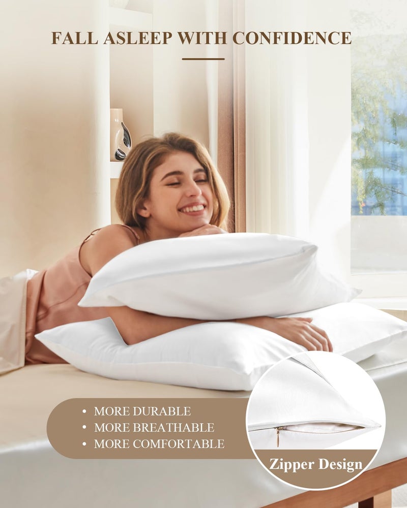 THXSILK 100% Mulberry Silk Pillowcase with Cotton Underside, Silk Pillowcase for Hair and Skin, Standard Size Grade 6A+ Mulberry Silk, Soft Breathable Pillow Cover with Zipper, 1 Pack (White,Standard) - Image 3