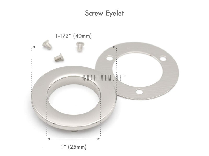 CRAFTMEMORE 4sets Screw-in Eyelet Metal Screw Together Grommets Bag Loop Handle Connector Rings Purse Accessories SCES (Silver, 1 Inch) - Image 2