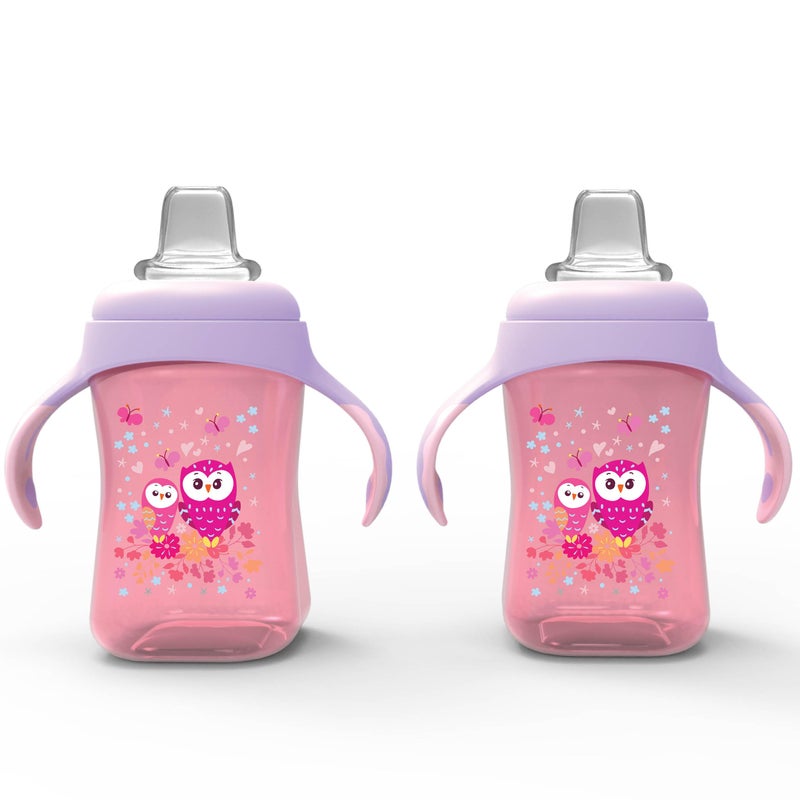 Avima Baby 10 oz Spill Proof Baby Sippy Cup w/Interchangeable Soft Spout Nipple - Trainer Sippy Cup with Handles - BPA Free & Dishwasher Safe Kids Cups - Set of 2, Pink - Image 1