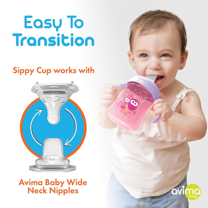 Avima Baby 10 oz Spill Proof Baby Sippy Cup w/Interchangeable Soft Spout Nipple - Trainer Sippy Cup with Handles - BPA Free & Dishwasher Safe Kids Cups - Set of 2, Pink - Image 4