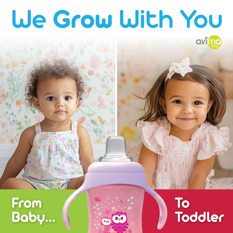 Avima Baby 10 oz Spill Proof Baby Sippy Cup w/Interchangeable Soft Spout Nipple - Trainer Sippy Cup with Handles - BPA Free & Dishwasher Safe Kids Cups - Set of 2, Pink - Image 5