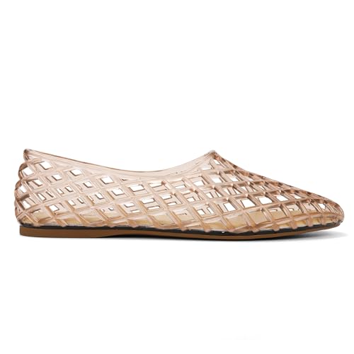 HEVA Women's Jelly Mesh Flats Breathable Clear Hollow Shoes Summer Beach Jellies Ballet Sandals(7 M US Beige) - Image 3