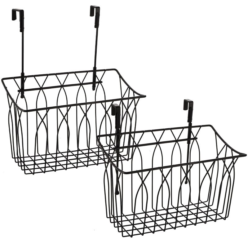 TOPZEA TOPZEA 2 Pack Grid Storage Baskets with Hooks Metal Hanging Wire Basket Kitchen Over the Cabinet Door Organizer Caddy for Cutting Board Kitchen Wrap Foil Cleaning Supplies Bakeware Towel 