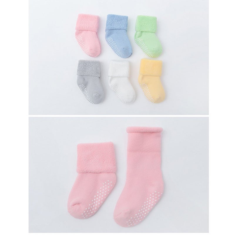 VWU Baby Toddler Kids Ankle Crew Socks with Grips Unisex Warm Thick Cotton Winter Socks 3-12 Months 6 Color - Image 4
