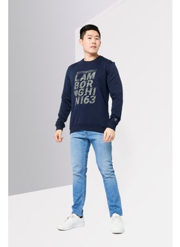 LAMBORGHINI Men Crew Neck Graphic Printed long Sleeves Sweatshirt, Navy  - Image 3