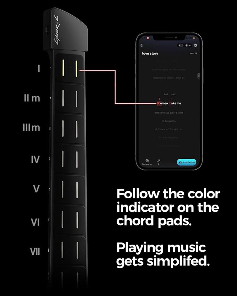 CYBER-G Enya CYBER-G Stringless Smart Guitar, Foldable Travel Backing Guitarra, Built-in Drum Machine & Bassline, 20 instrument Sounds for One-Man Band, App Interactive Chord Sheets For Adults & Teens(Pink) - Image 5