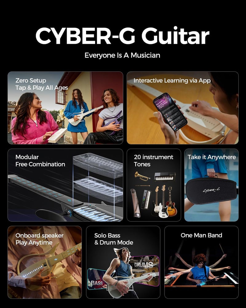 CYBER-G Enya CYBER-G Stringless Smart Guitar, Foldable Travel Backing Guitarra, Built-in Drum Machine & Bassline, 20 instrument Sounds for One-Man Band, App Interactive Chord Sheets For Adults & Teens(Pink) - Image 2