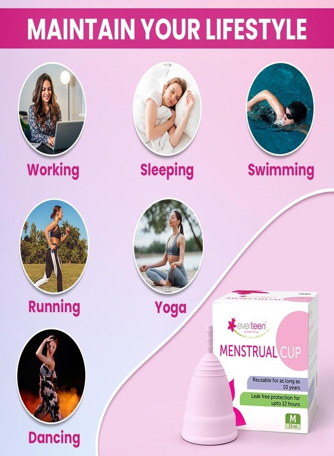 everteen Reusable Menstrual Cup Medium Size for Women, Odor and Rash-Free, Upto 12-Hour Protection, Medical-Grade Silicone, Period Cups for Heavy Flow - Pack of 1 - Image 4