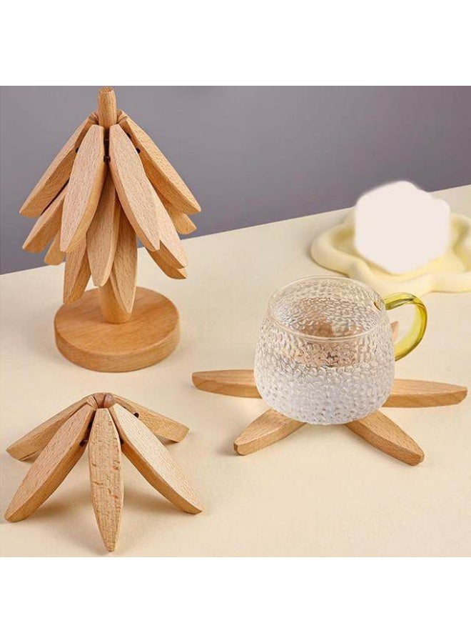 Wooden Flower Coaster Set with Tree Stand – Heat-Resistant & Stylish Table Protection  Rg  - Image 3
