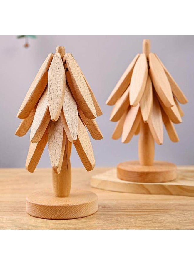 Wooden Flower Coaster Set with Tree Stand – Heat-Resistant & Stylish Table Protection  Rg  - Image 2