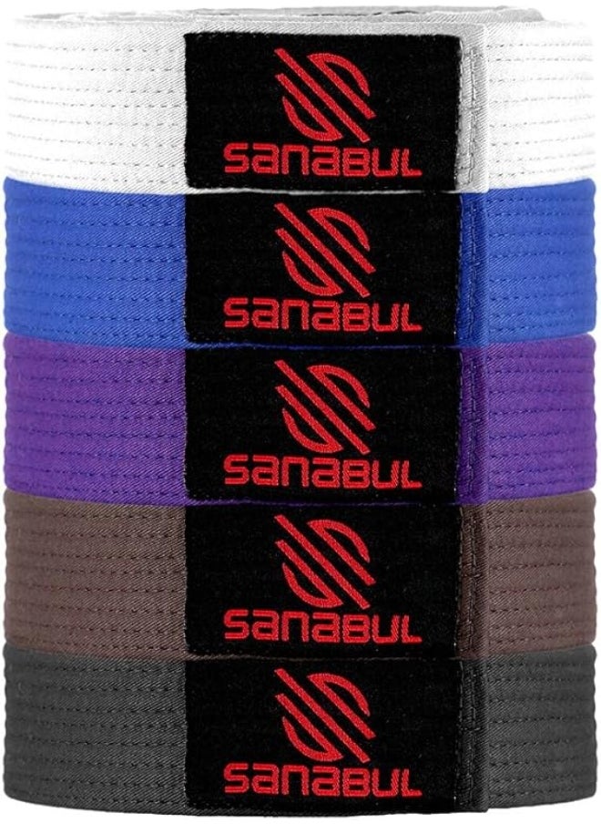 Sanabul  BJJ Belt Men & Women | Brazilian Jiu Jitsu Belt with Ranking Stripes Sleeve Bar | Kids Jiu Jitsu Gi | IBJJF Approved (Purple,A0)  - Image 1