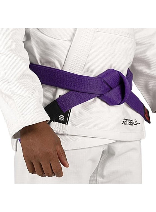 Sanabul  BJJ Belt Men & Women | Brazilian Jiu Jitsu Belt with Ranking Stripes Sleeve Bar | IBJJF Approved, Purple - Image 2