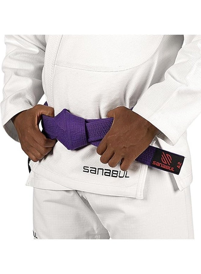 Sanabul  BJJ Belt Men & Women | Brazilian Jiu Jitsu Belt with Ranking Stripes Sleeve Bar | IBJJF Approved, Purple - Image 3