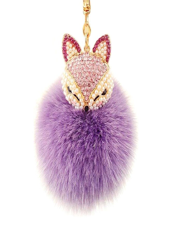 نيبمينينت سلسلة مفاتيح على شكل رأس ثعلب صناعي وكرة من فراء حقيقي ومرصعة باللؤلؤ وحجر الراين