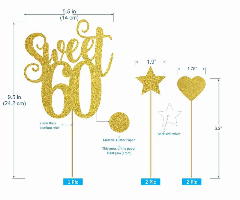 SVM CRAFT® Glitter Sweet 60 cake topper -Glitter 60 & Fabulous Cake Topper - Image 4
