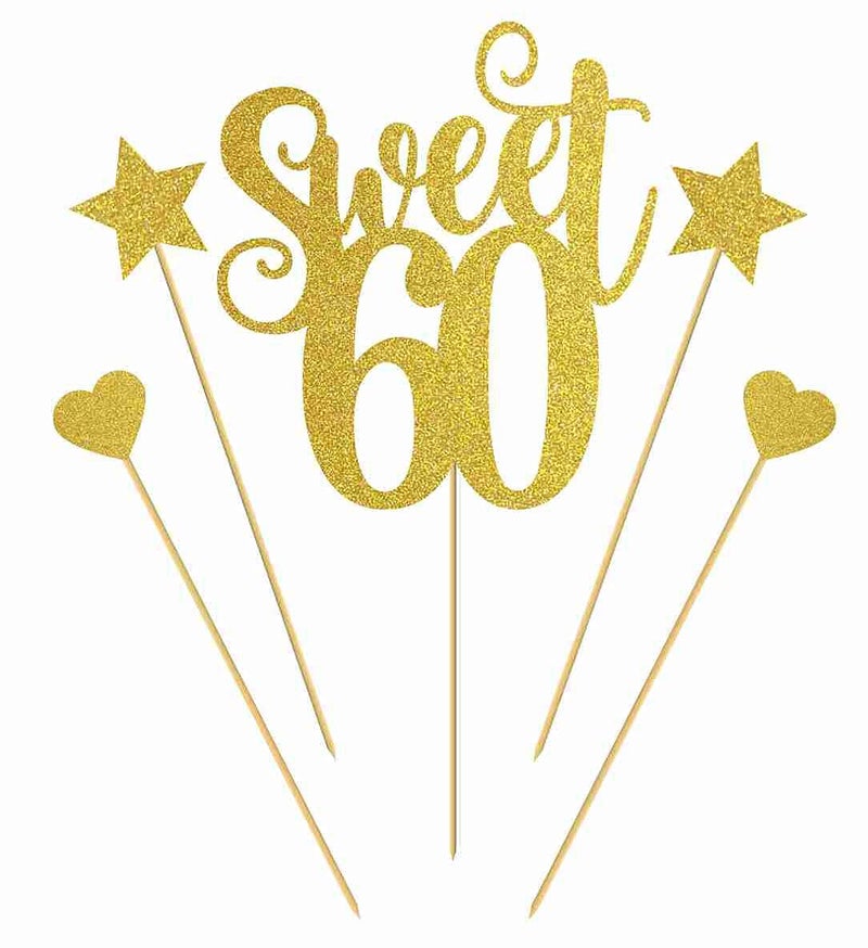 SVM CRAFT® Glitter Sweet 60 cake topper -Glitter 60 & Fabulous Cake Topper - Image 3