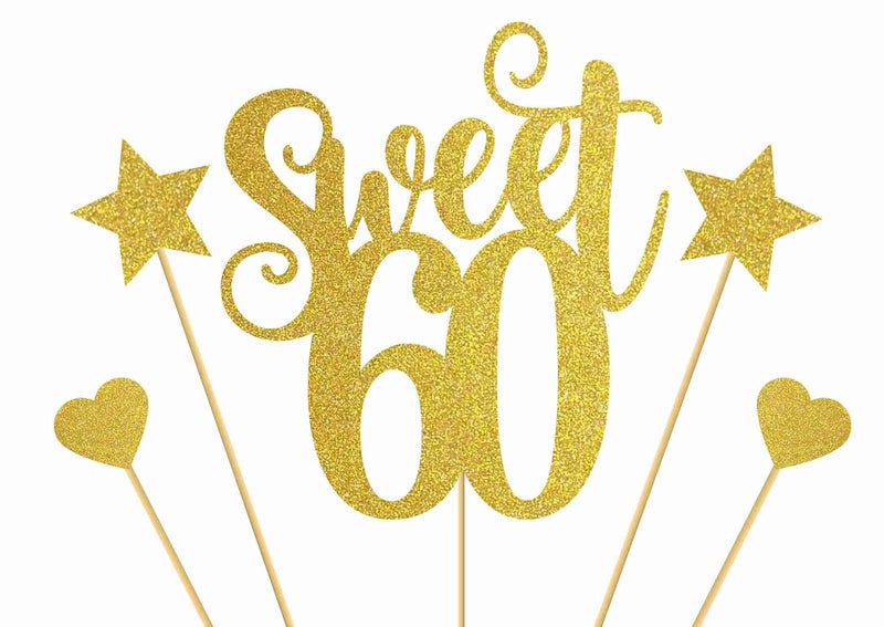 SVM CRAFT® Glitter Sweet 60 cake topper -Glitter 60 & Fabulous Cake Topper - Image 1