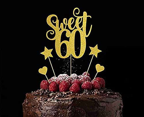 SVM CRAFT® Glitter Sweet 60 cake topper -Glitter 60 & Fabulous Cake Topper - Image 2