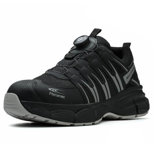 Netanac Steel Toe Shoes for Men Women, Breathable Safety Work Footwear with Durable Soft Sole, Comfort Puncture-Resistant Sneakers for Industrial,102GY,M9 - Image 1