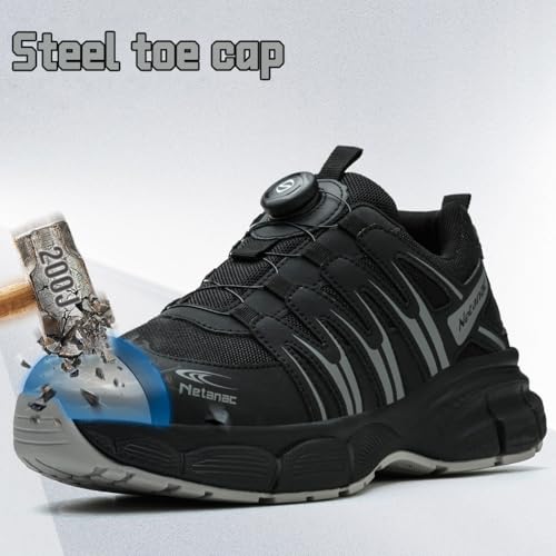 Netanac Steel Toe Shoes for Men Women, Breathable Safety Work Footwear with Durable Soft Sole, Comfort Puncture-Resistant Sneakers for Industrial,102GY,M9 - Image 4