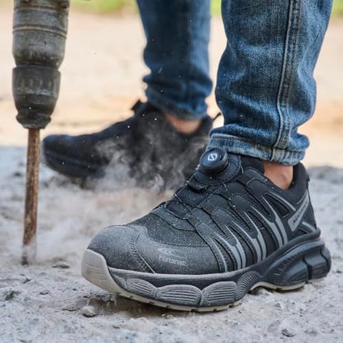 Netanac Steel Toe Shoes for Men Women, Breathable Safety Work Footwear with Durable Soft Sole, Comfort Puncture-Resistant Sneakers for Industrial,102GY,M9 - Image 2