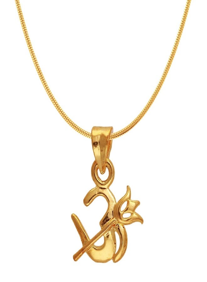 Mahi Exa Collection Om Trishul Gold Plated Religious God Pendant with Chain for Men & Women PS6012003G - Image 1
