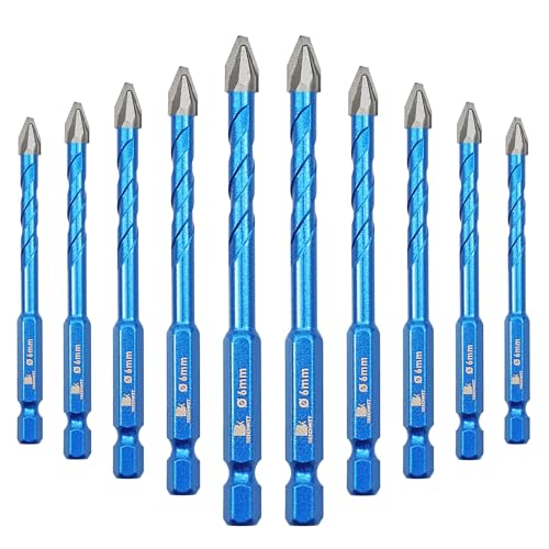 BRSCHNITT Head Eccentric Drill Bit 1/4" 6mm - 10pcs Carbide Tipped Drill bit Masonry Drill Bit Sets for Porcelain Ceramic Tiles Glass Hard Plastic Cement/Granite etc - Image 1