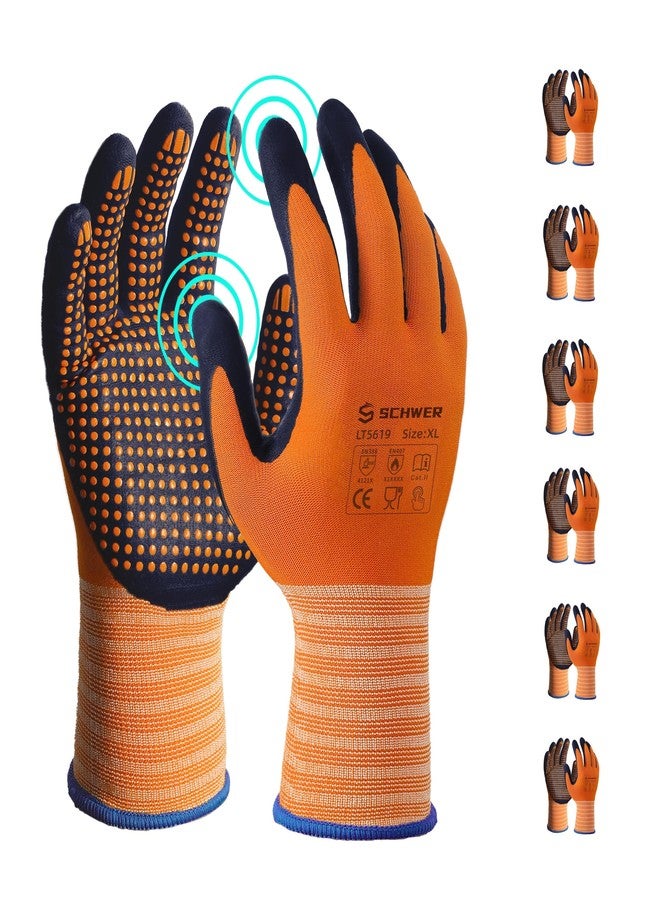 Schwer 6 Pairs LT5619 Work Gloves MicroFoam Nitrile Coated, ANSI A1 Cut Resistant Working Gloves with Grip, Micro Dot Palm, Touchscreen Capable, for Automotive Electronic Assembly (Large) - Image 1