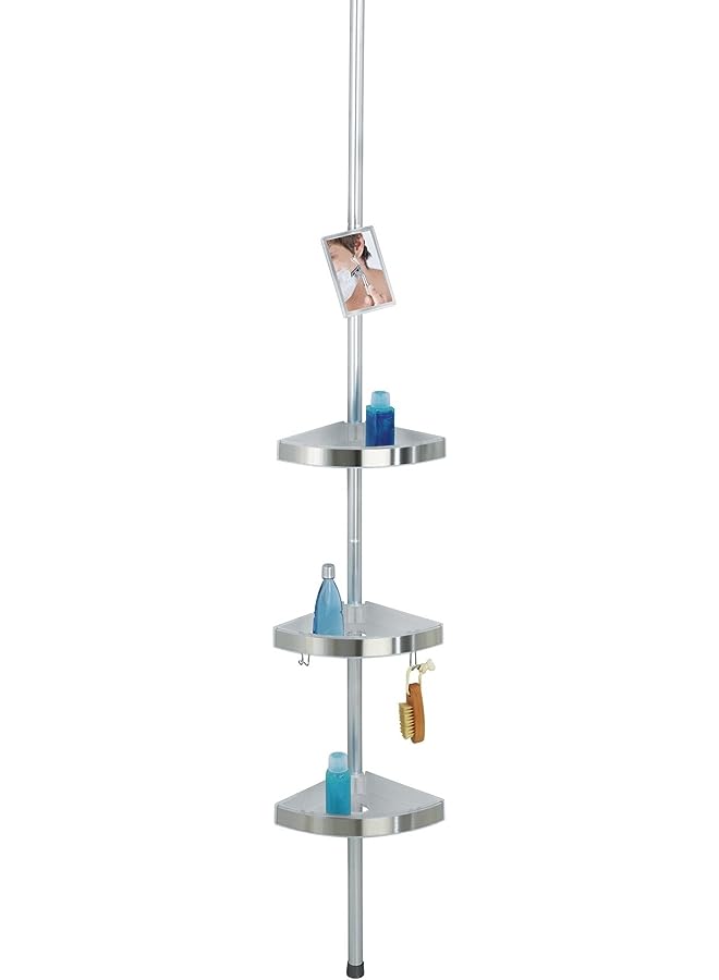 Raxoom Easy White Telescopic Shower Corner Element, Aluminium, 3 Shelves, Home Bathroom Organizer, Space Saver, 27.5x70-260x20cm, Satinised - Image 1