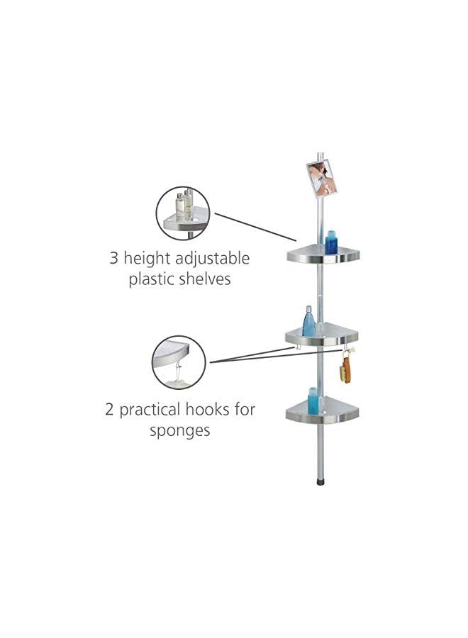 Raxoom Easy White Telescopic Shower Corner Element, Aluminium, 3 Shelves, Home Bathroom Organizer, Space Saver, 27.5x70-260x20cm, Satinised - Image 4
