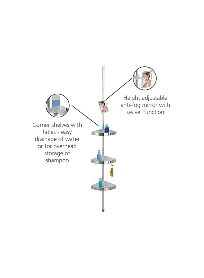 Raxoom Easy White Telescopic Shower Corner Element, Aluminium, 3 Shelves, Home Bathroom Organizer, Space Saver, 27.5x70-260x20cm, Satinised - Image 3
