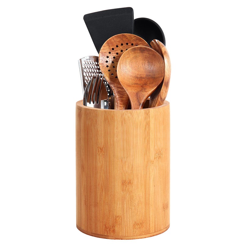 SLNIHAMS Bamboo Utensil Holder, Large Utensil Holders for Kitchen Counter, Bamboo Spoon and Chopstick Holder for Kitchen Decor, Flatware and Spatula Storage Organizer, for Countertop, Pantry and Bathroom - Image 1