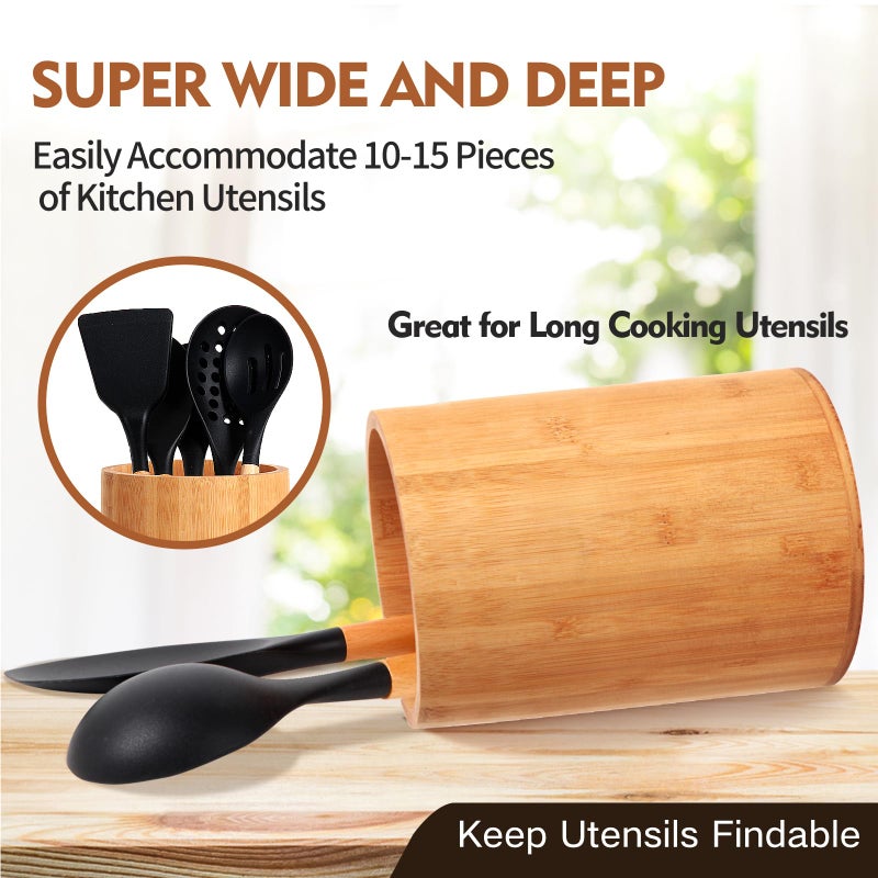 SLNIHAMS Bamboo Utensil Holder, Large Utensil Holders for Kitchen Counter, Bamboo Spoon and Chopstick Holder for Kitchen Decor, Flatware and Spatula Storage Organizer, for Countertop, Pantry and Bathroom - Image 4