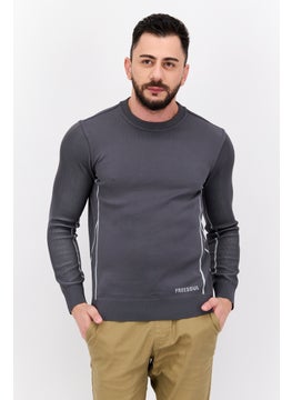 Men Crew Neck Long Sleeve Brand Logo Sweatshirt, Grey