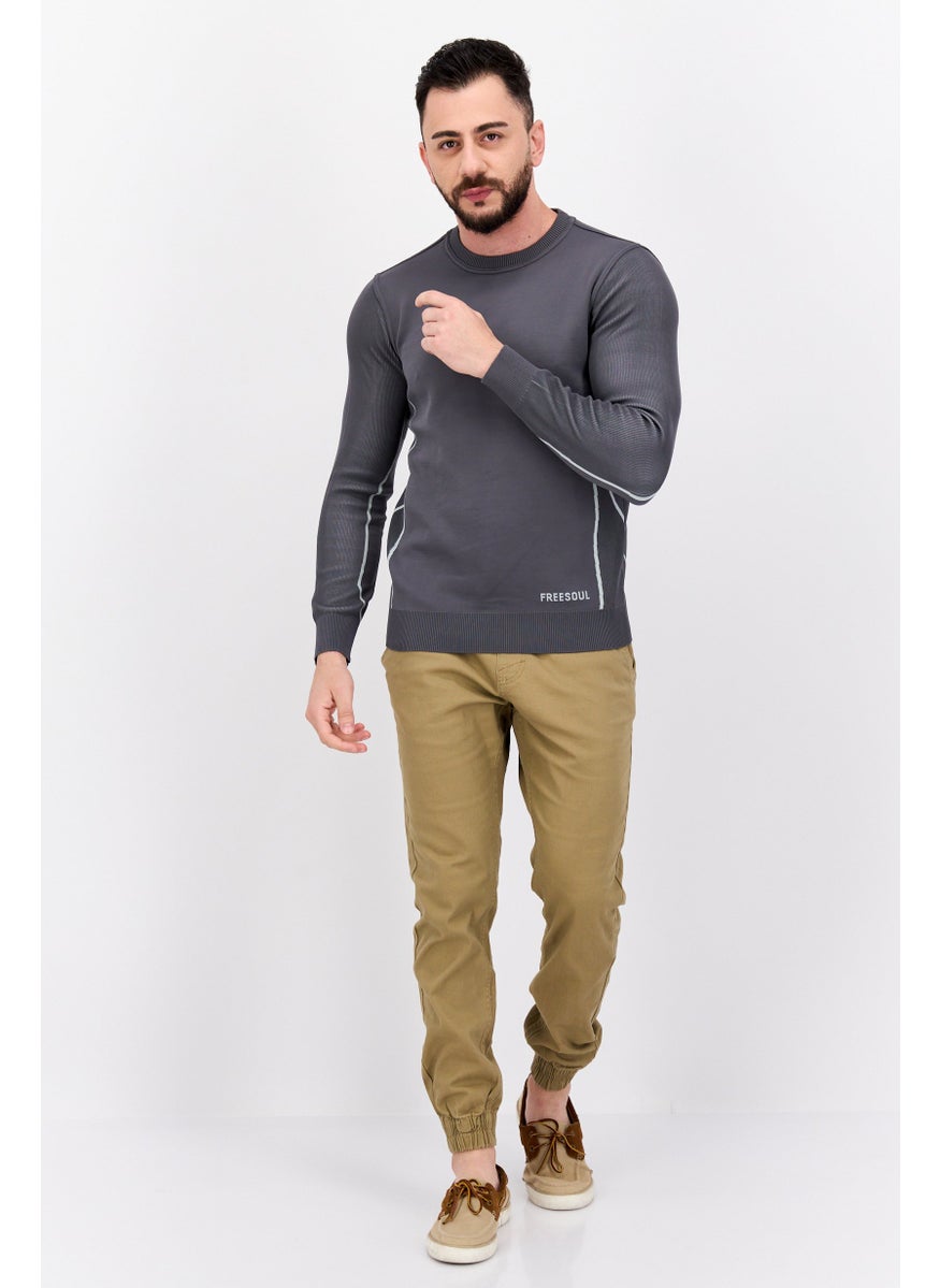 Free Soul - Men Crew Neck Long Sleeve Brand Logo Sweatshirt, Grey - Image 1