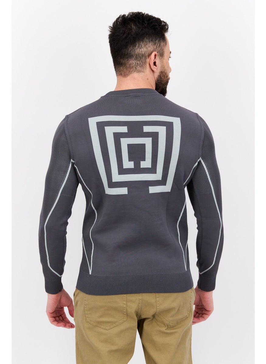 Free Soul - Men Crew Neck Long Sleeve Brand Logo Sweatshirt, Grey - Image 1