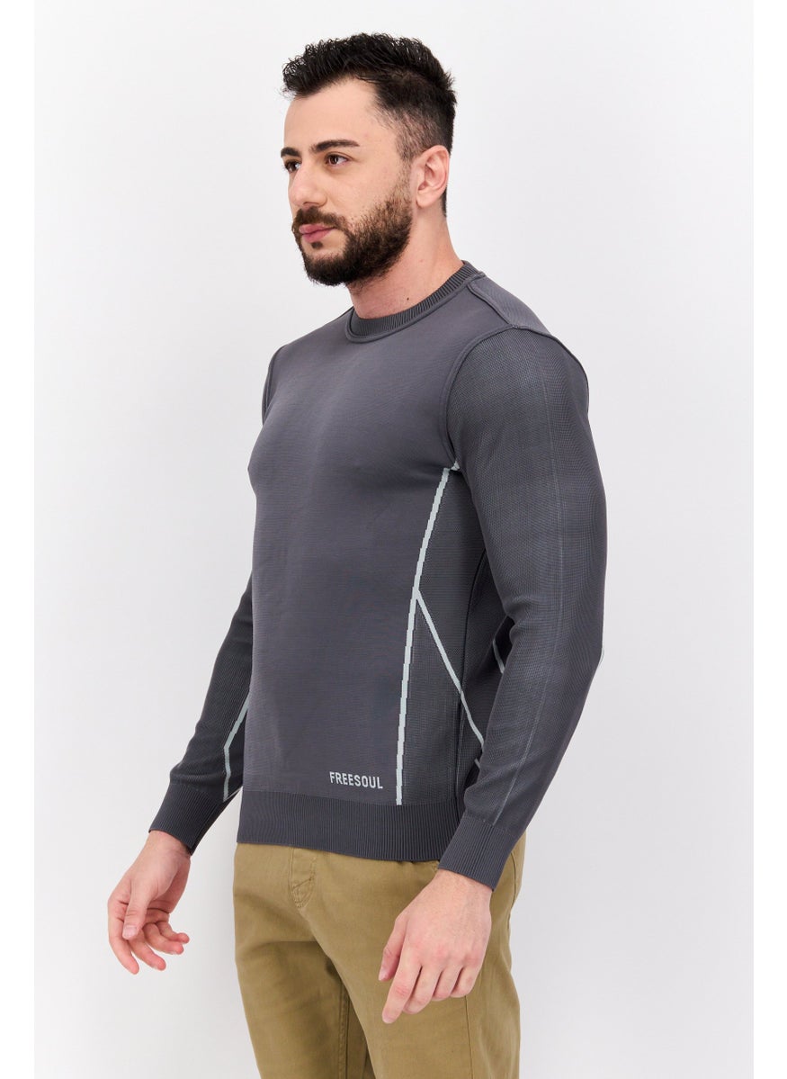 Free Soul - Men Crew Neck Long Sleeve Brand Logo Sweatshirt, Grey - Image 1