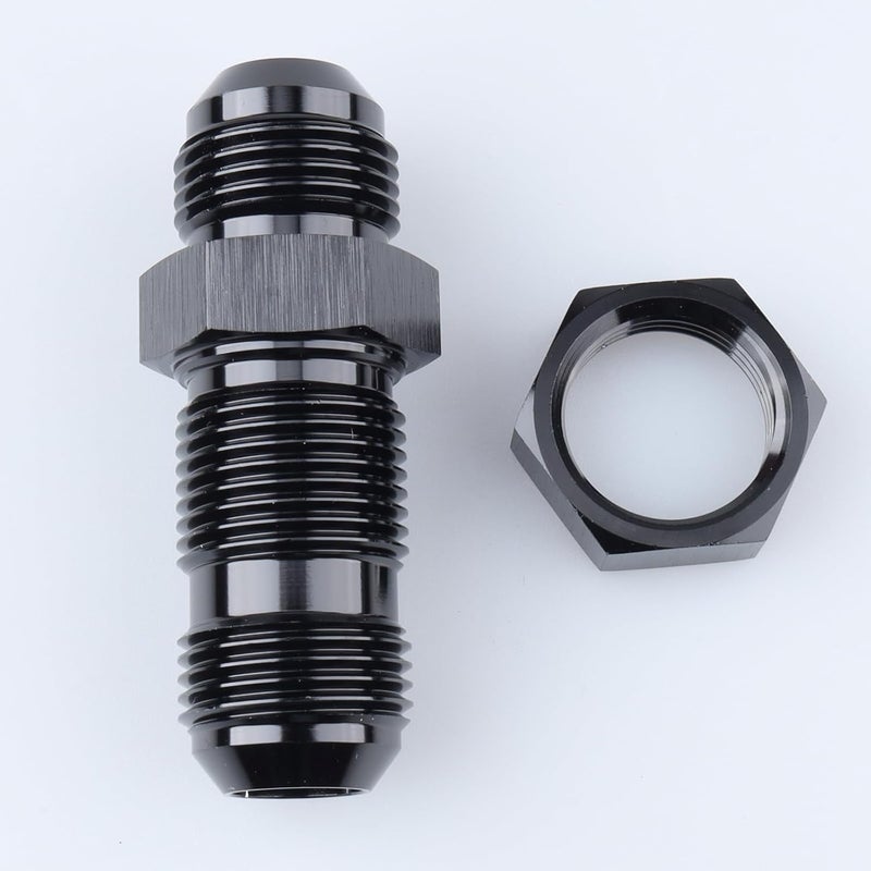 AC PERFORMANCE Aluminum Straight Bulkhead Fuel Fitting - 10 AN to AN10, Male to Male, Flare Union Adapter with 10AN Bulkhead Nut, Black - Image 1