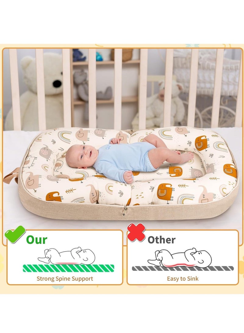 Soft Baby Lounger, Infants Travel Cots with Shoulder Strap, Portable Sleeping Bed for Toddlers, Crib u0026 Bassinet for Newborn 0-12 Months, Cartoon Design and Can Converts to Backpack (Khaki) - Image 2