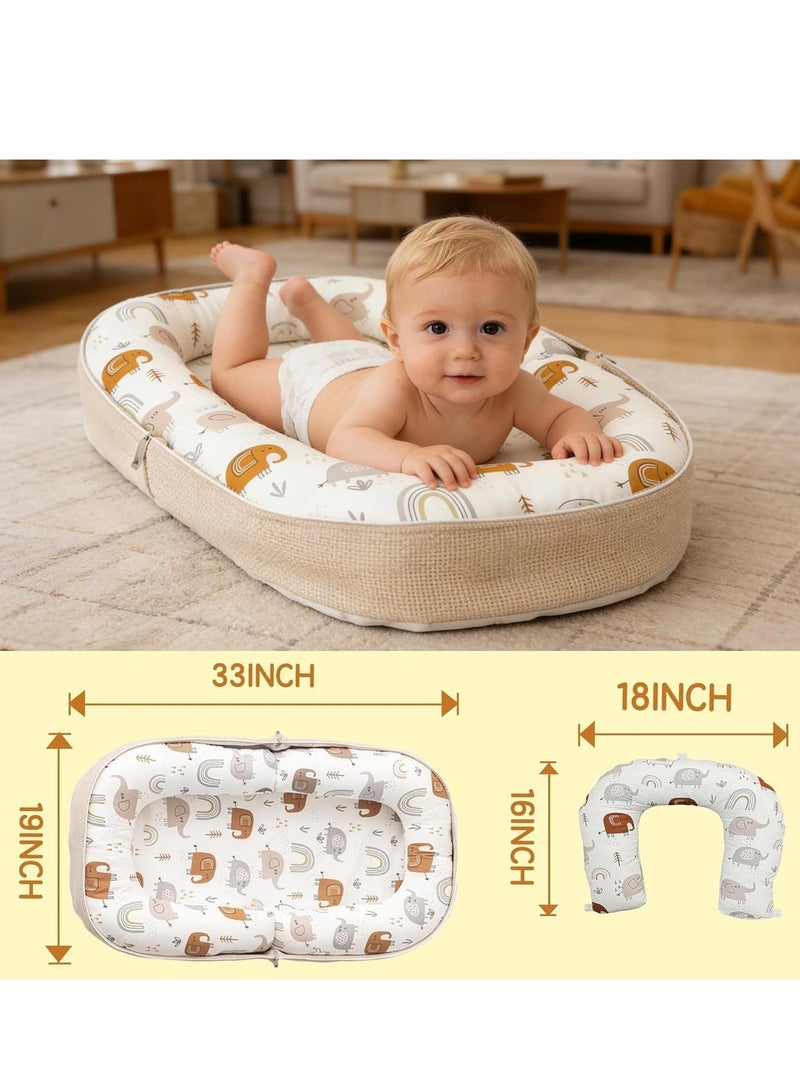 Soft Baby Lounger, Infants Travel Cots with Shoulder Strap, Portable Sleeping Bed for Toddlers, Crib u0026 Bassinet for Newborn 0-12 Months, Cartoon Design and Can Converts to Backpack (Khaki) - Image 5