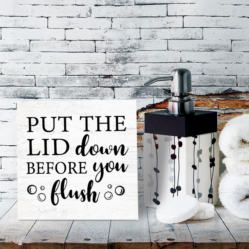 WXUMTM Put The Lid Down Before You Flush Sign Funny Bathroom Decor Bathroom Toilet Wall Shelf Counter Restroom Home Decor Gift for Friends women man 5 X 5 inch - Image 5