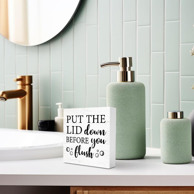 WXUMTM Put The Lid Down Before You Flush Sign Funny Bathroom Decor Bathroom Toilet Wall Shelf Counter Restroom Home Decor Gift for Friends women man 5 X 5 inch - Image 4